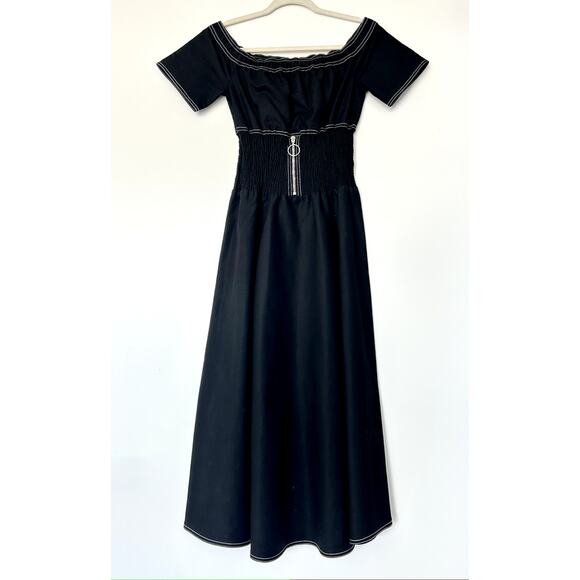NWOT Maje Relera Black Off-Shoulder Zip Midi‎ Dress Size Small (1) Smocked Waist - Picture 14 of 15
